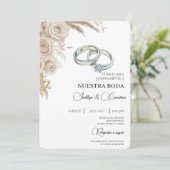 Boho Floral Spanish Wedding Invitation Kaart (Staand voorkant)