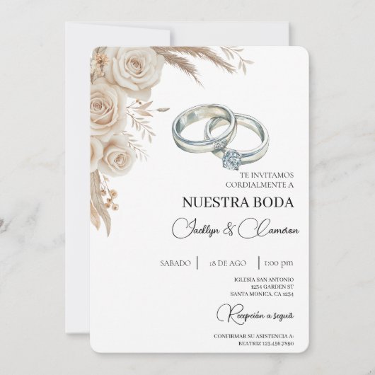 Boho Floral Spanish Wedding Invitation Kaart (Voorkant)