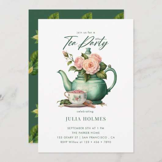 Boho Floral Spring | Teacup Tea Party Kaart (Voorkant / Achterkant)