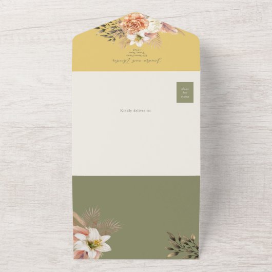 Boho Floral Spring Wedding All In One Uitnodiging (Buitenkant)