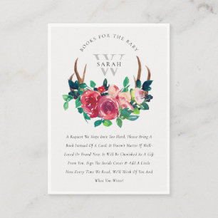 Boho Floral Stag Antlers Boeken voor Baby shower Informatiekaartje