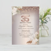 Boho Floral, String Lights Glitter 35e verjaardag Kaart (Staand voorkant)