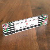 Boho Floral Stripes Pink Apple leraar Naambordje (Zijkant)