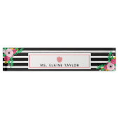 Boho Floral Stripes Pink Apple leraar Naambordje (Voorkant)