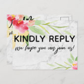 Boho Floral Subtle Marble Song Request RSVP Briefkaart (Voorkant / Achterkant)