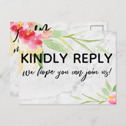 Boho Floral Subtle Marble Song Request RSVP Briefkaart (Voorkant / Achterkant)