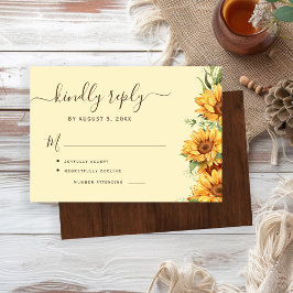 Boho floral sunflower barn wood wedding RSVP kaartje