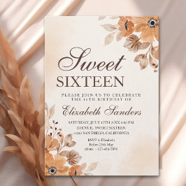 Boho Floral Sweet Sixteen Birthday  Kaart