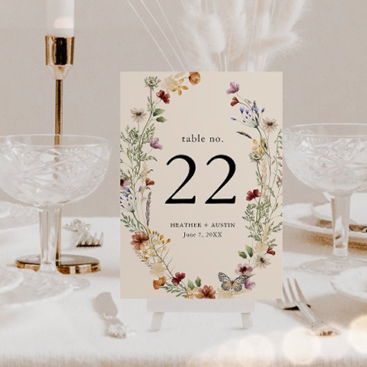 Boho Floral Table Number Kaart