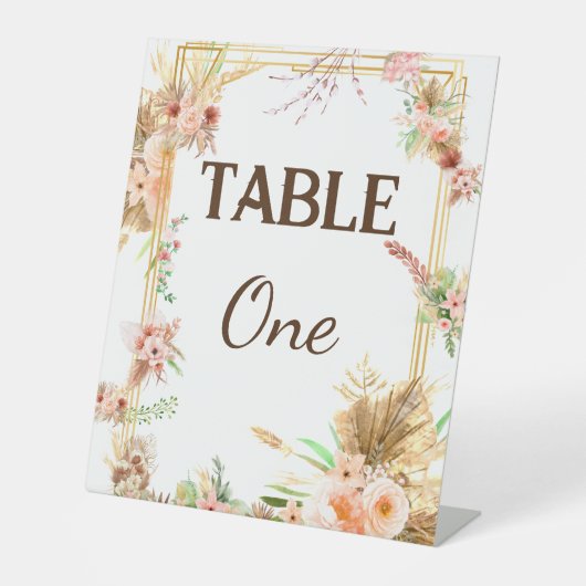 Boho Floral Table Number Reclamebord Met Voetstuk (Voorkant)