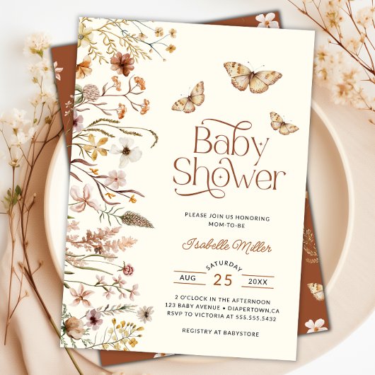 Boho Floral Terracotta-Baby shower Kaart