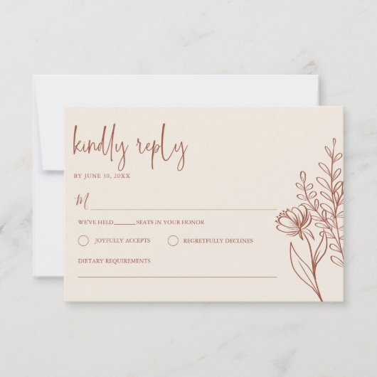 Boho Floral Terracotta brandt Sinaasappel bruiloft RSVP Kaartje (Voorkant)