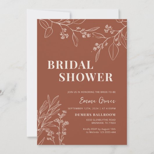 Boho Floral Terracotta Bridal Shower Kaart (Voorkant)