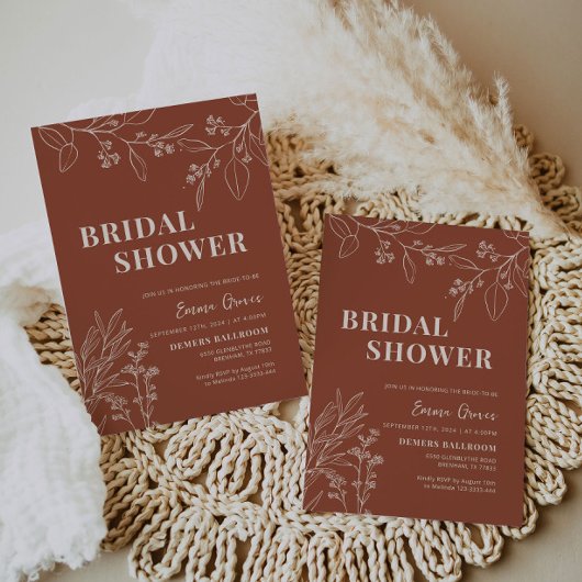 Boho Floral Terracotta Bridal Shower Kaart