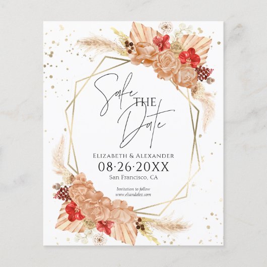 Boho Floral | Terracotta Bruiloft Save The Date (Voorkant)