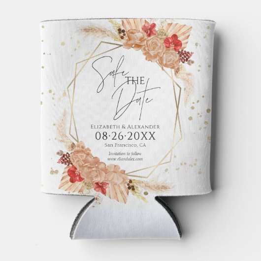 Boho Floral | Terracotta Bruiloft Save The Date Blikjeskoeler (Voorkant)