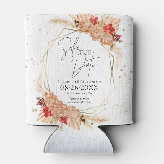 Boho Floral | Terracotta Bruiloft Save The Date Blikjeskoeler (Achterkant)