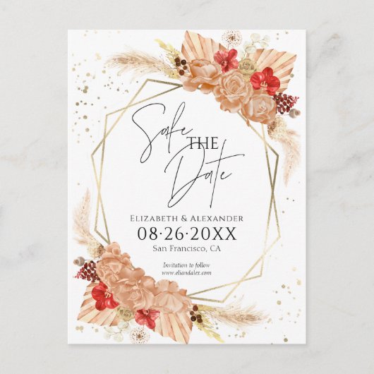 Boho Floral | Terracotta Bruiloft Save The Date Briefkaart (Voorkant)