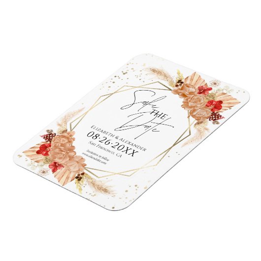 Boho Floral | Terracotta Bruiloft Save The Date Magneet (Linkerzijde)