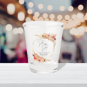 Boho Floral   Terracotta Bruiloft Save The Date Shot Glas
