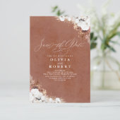 Boho Floral Terracotta Chic slaat de datum op Aankondiging (Staand voorkant)