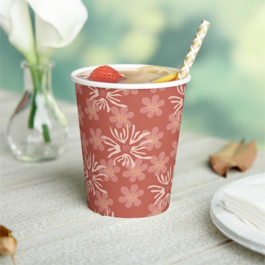 Boho Floral Terracotta Design Papieren Bekers (Insitu)