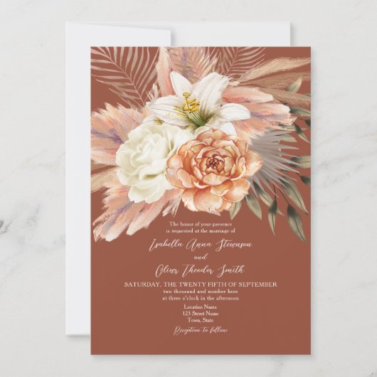 Boho Floral Terracotta Fall Wedding Kaart (Voorkant)