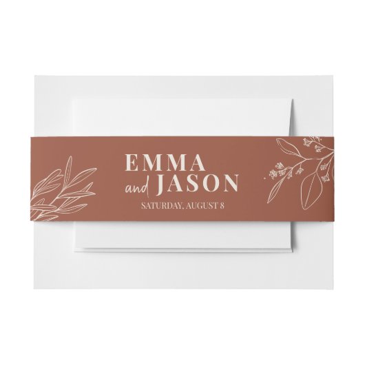 Boho Floral Terracotta Invitation Belly Band Uitnodigingen Wikkel (Voorkant Voorbeeld)