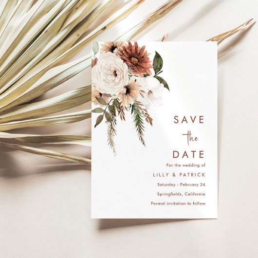 Boho Floral Terracotta Modern Wedding Save The Date