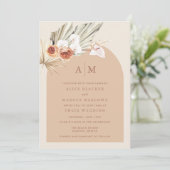 Boho Floral Terracotta Monogram Weddenschap Kaart (Staand voorkant)