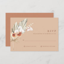 Boho Floral Terracotta Monogram Wedding RSVP Kaart