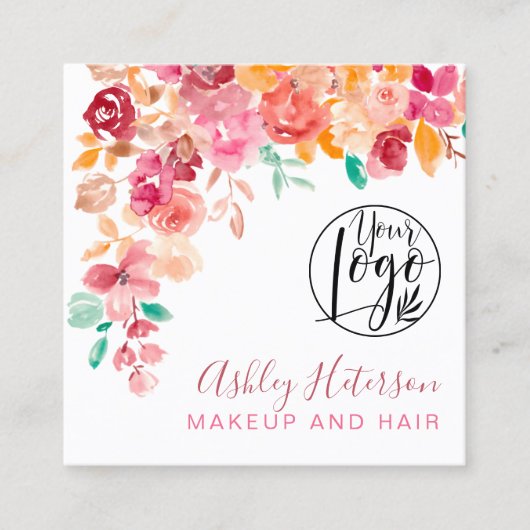 Boho floral terracotta qr code logo hair make-up vierkante visitekaartje (Voorkant)