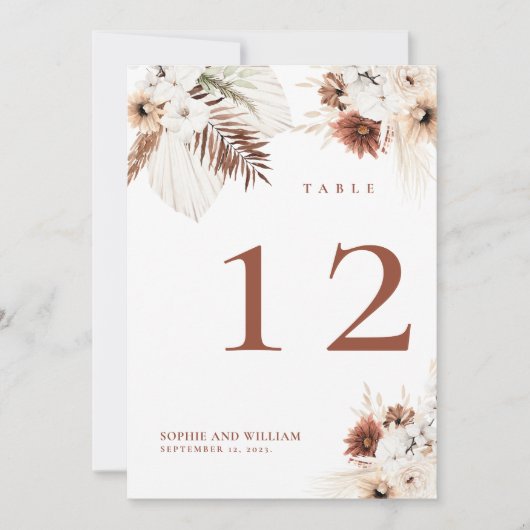 Boho Floral Terracotta Table Numbers Kaart (Voorkant)