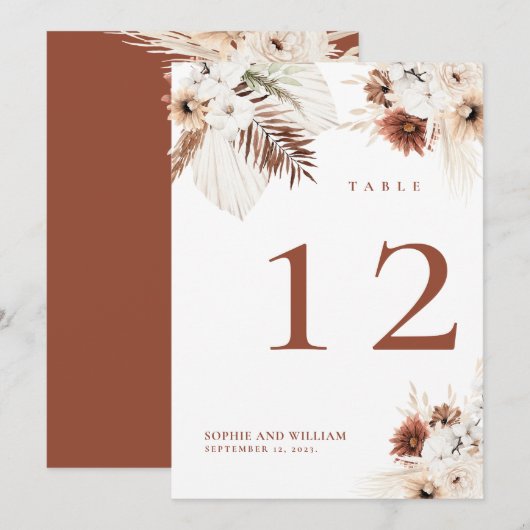 Boho Floral Terracotta Table Numbers Kaart (Voorkant / Achterkant)