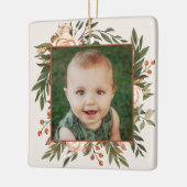 Boho Floral Terracotta voor eerste kerstfoto Keramisch Ornament (Links)