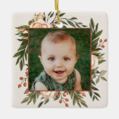 Boho Floral Terracotta voor eerste kerstfoto Keramisch Ornament (Voorkant)