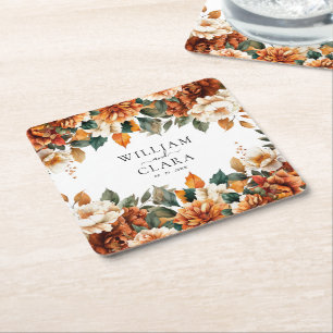 Boho Floral Terracotta Waterverf bruiloft Kartonnen Onderzetters