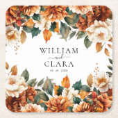 Boho Floral Terracotta Waterverf bruiloft Kartonnen Onderzetters (Voorkant)