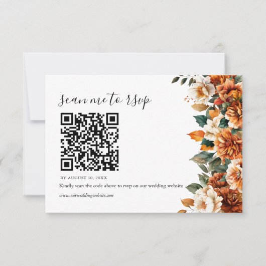 Boho Floral Terracotta Waterverf bruiloft QR-code RSVP Kaartje (Voorkant)