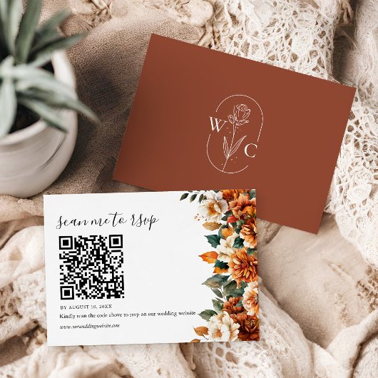 Boho Floral Terracotta Waterverf bruiloft QR-code RSVP Kaartje