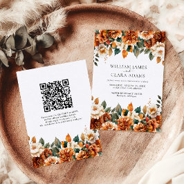 Boho Floral Terracotta Waterverf QR Code Huwelijk Kaart