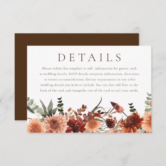 Boho Floral Terracotta Wedding Details Informatiekaartje (Voorkant / Achterkant)