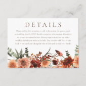 Boho Floral Terracotta Wedding Details Informatiekaartje (Voorkant)