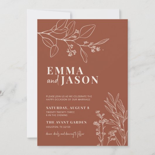 Boho Floral Terracotta Wedding Invitation Kaart (Voorkant)