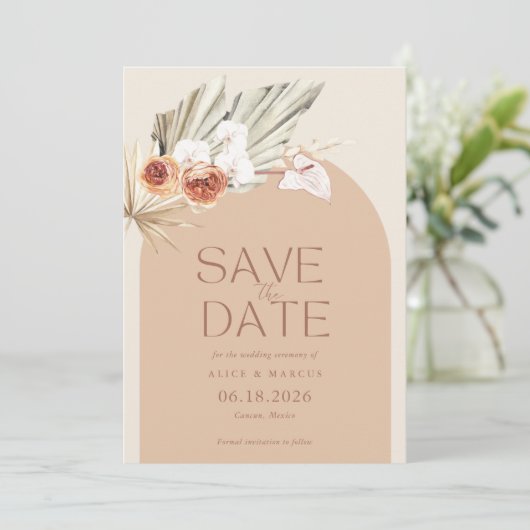 Boho Floral Terracotta Wedding Save the Date (Staand voorkant)