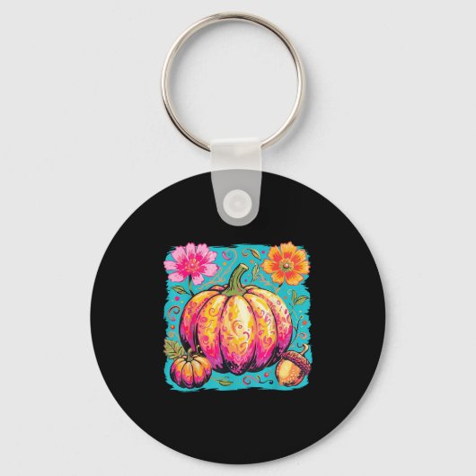Boho Floral Thanksgiving Pompoen Seizoen Herfst Vi Sleutelhanger (Voorkant)