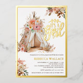 Boho Floral Tribal Teepee Girl Baby shower Folie Uitnodiging (Voorkant)
