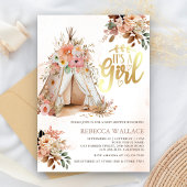 Boho Floral Tribal Teepee Girl Baby shower Kaart