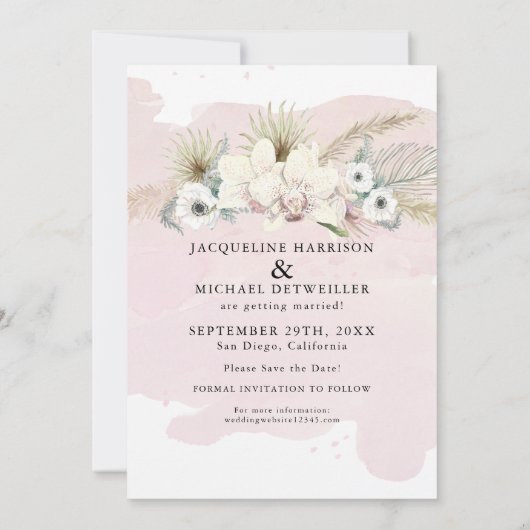BOHO Floral Tropical Modern Script Palm Foto Save The Date (Achterkant)