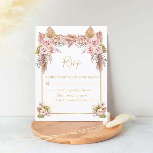 Boho Floral Tropisch Goud Script RSVP bruiloft Briefkaart